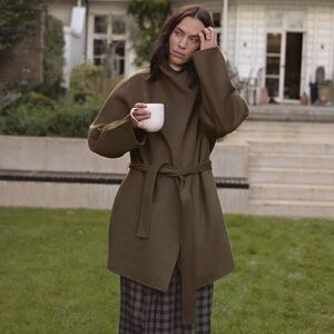 ZARA HIGH COLLAR WOOL BLEND COAT ZW COLLECTION - FUNNEL NECK BELTED JACKET